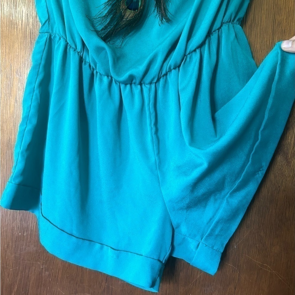 Garcia blue peacock feather bow strapless romper size L - Picture 6 of 11